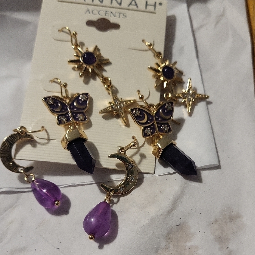 Gold and Purple Earrings Set